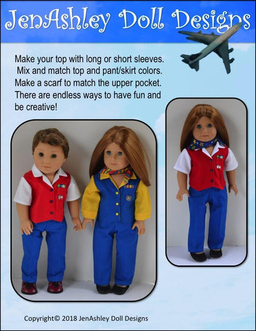 Jen Ashley Doll Designs 18 Inch Modern Welcome Aboard! Flight Attendant Uniform 18" Doll Clothes Pattern Pixie Faire