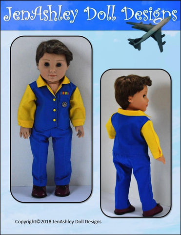 Jen Ashley Doll Designs 18 Inch Modern Welcome Aboard! Flight Attendant Uniform 18" Doll Clothes Pattern Pixie Faire