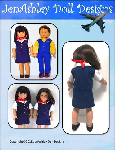 Jen Ashley Doll Designs 18 Inch Modern Welcome Aboard! Flight Attendant Uniform 18" Doll Clothes Pattern Pixie Faire