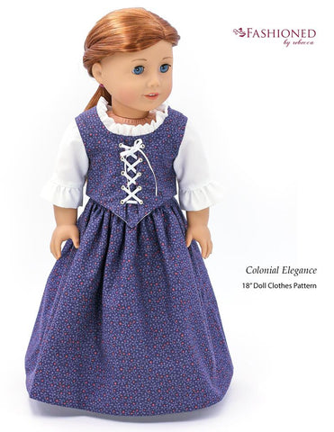 Fashioned by Rebecca 18 Inch Historical 1774 Colonial Elegance Dress 18" Doll Clothes Pattern Pixie Faire