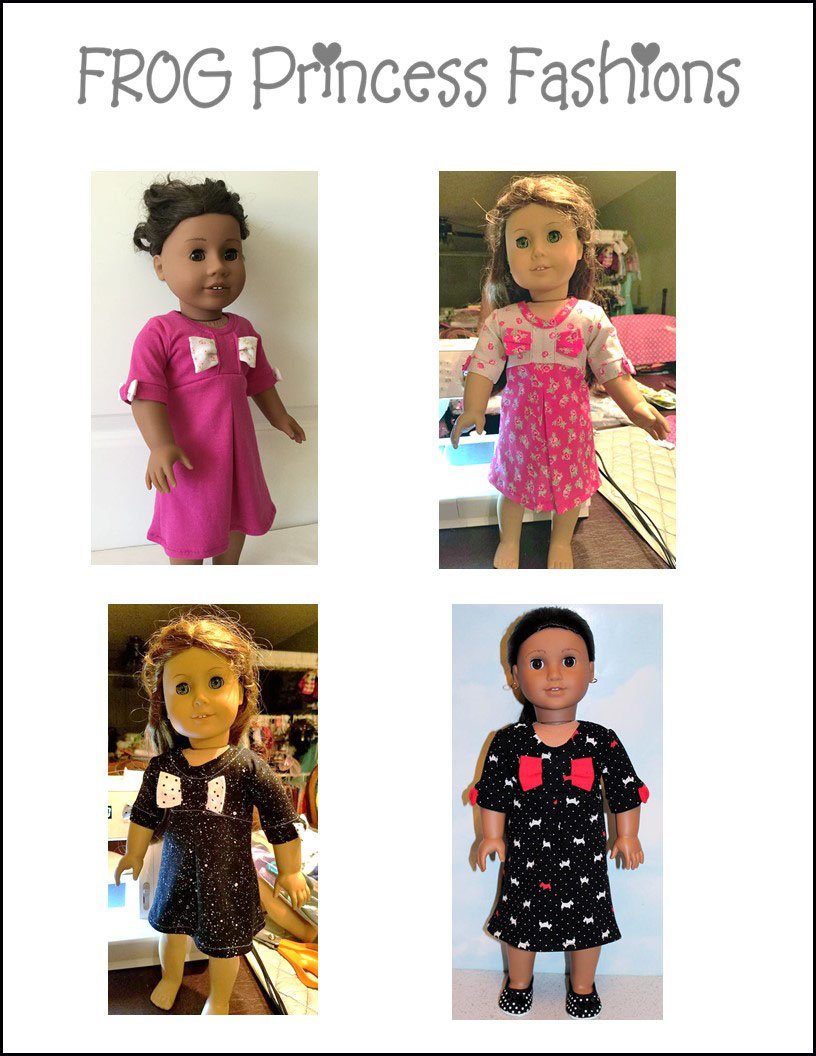 Frog Princess Fashions 18 Inch Modern Blissful Bows Dress 18" Doll Clothes Pattern Pixie Faire