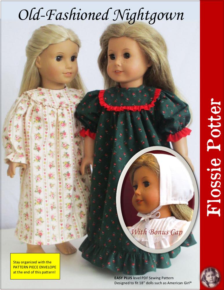 Flossie Potter Old Fashioned Nightgown Doll Clothes Pattern 18 inch American Girl Dolls flossie-potter-old-fashioned-nightgown-doll-clothes-pattern-18-inch-american-girl-dolls