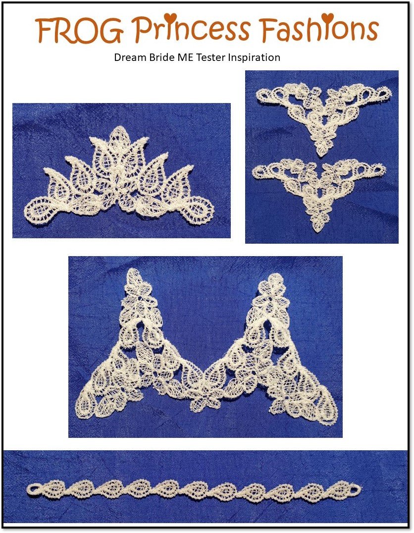 Frog Princess Fashions Machine Embroidery Design Dream Bride Complete Lace Set of 17 Machine Embroidery Designs For 18" Doll Clothes Pixie Faire