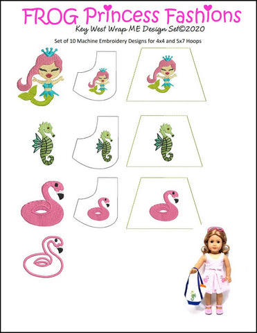 Frog Princess Fashions Machine Embroidery Design Key West Machine Embroidery Design Set For 18" Doll Clothes Pixie Faire
