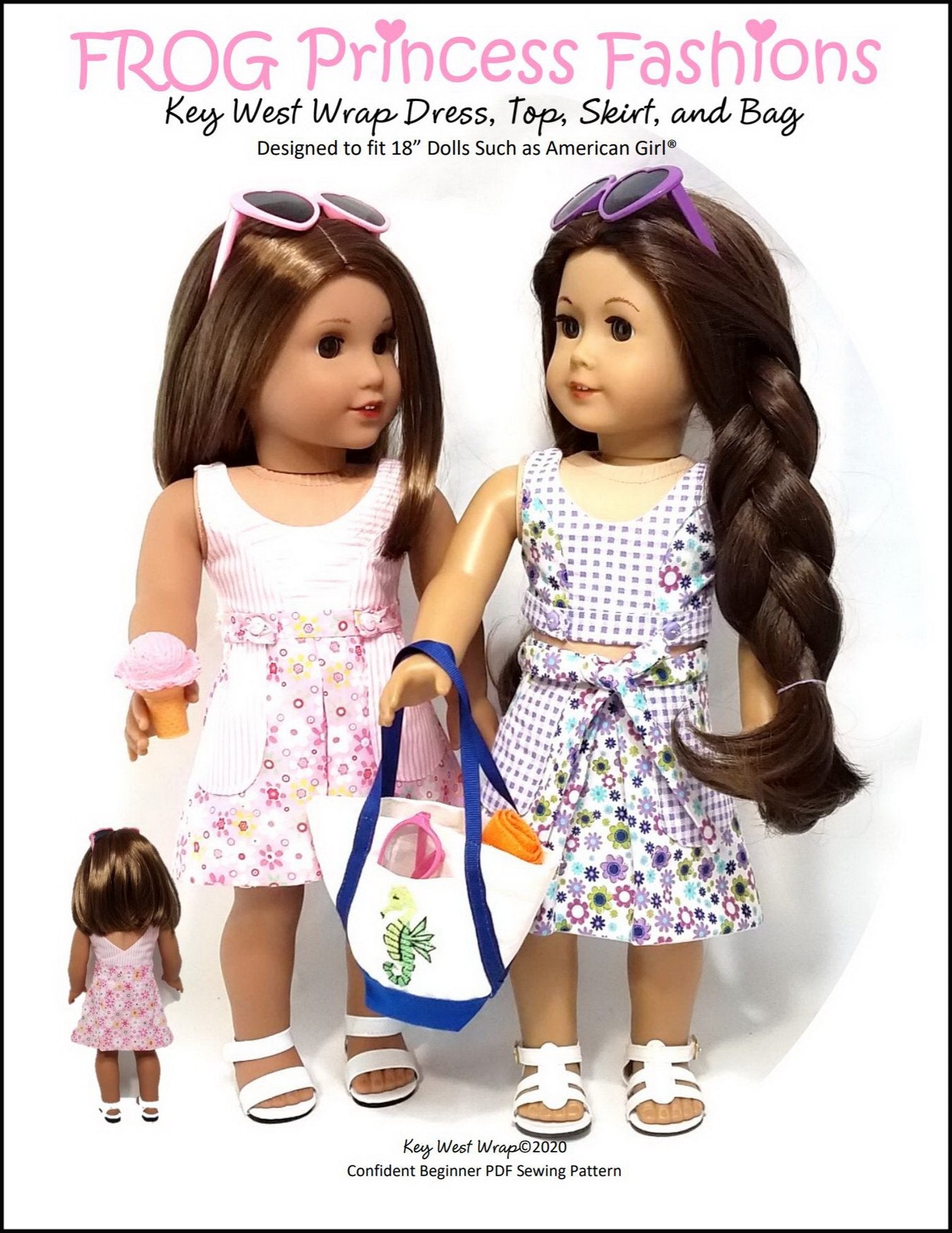 Frog Princess Fashions 18 Inch Modern Key West Wrap Dress, Top, Skirt, and Bag 18" Doll Clothes Pattern Pixie Faire