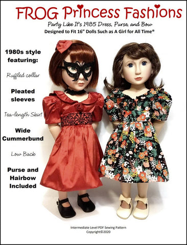 Frog Princess Fashions A Girl For All Time Party Like It's 1985 Dress Pattern For 16"  A Girl For All Time Dolls Pixie Faire