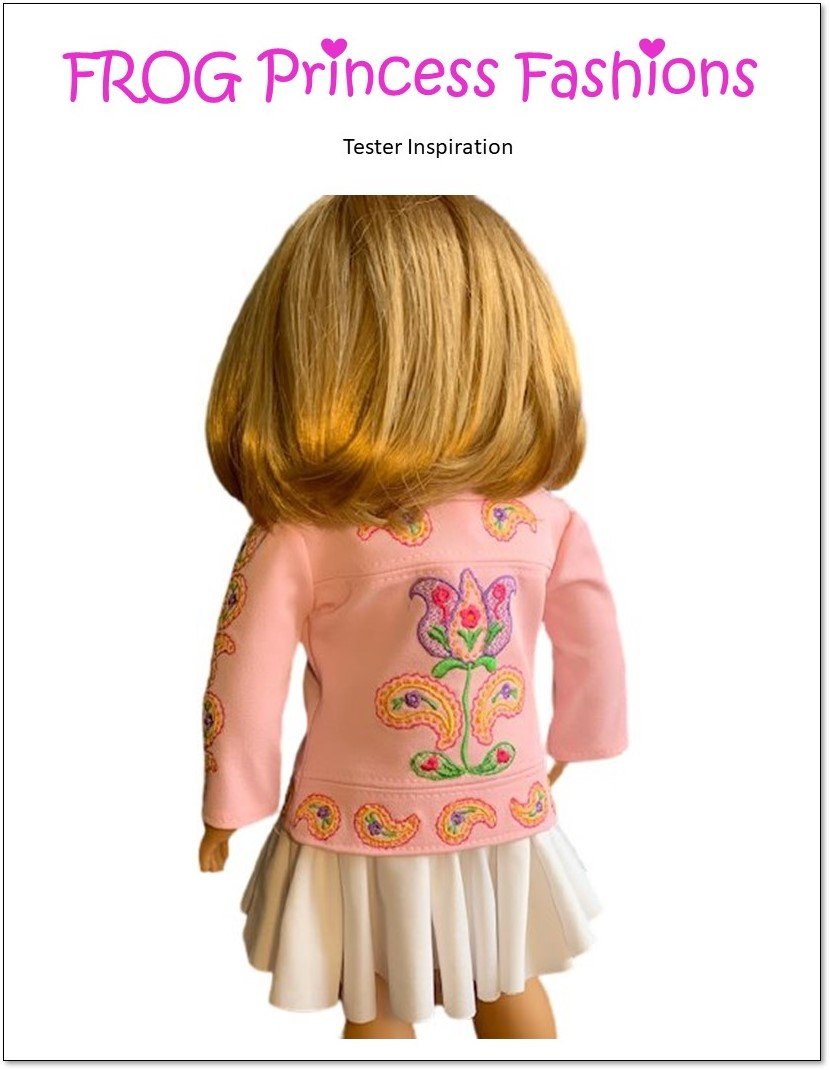 Frog Princess Fashions Machine Embroidery Design Paisley, Please! Jacket 18" Doll Machine Embroidery Design Pixie Faire