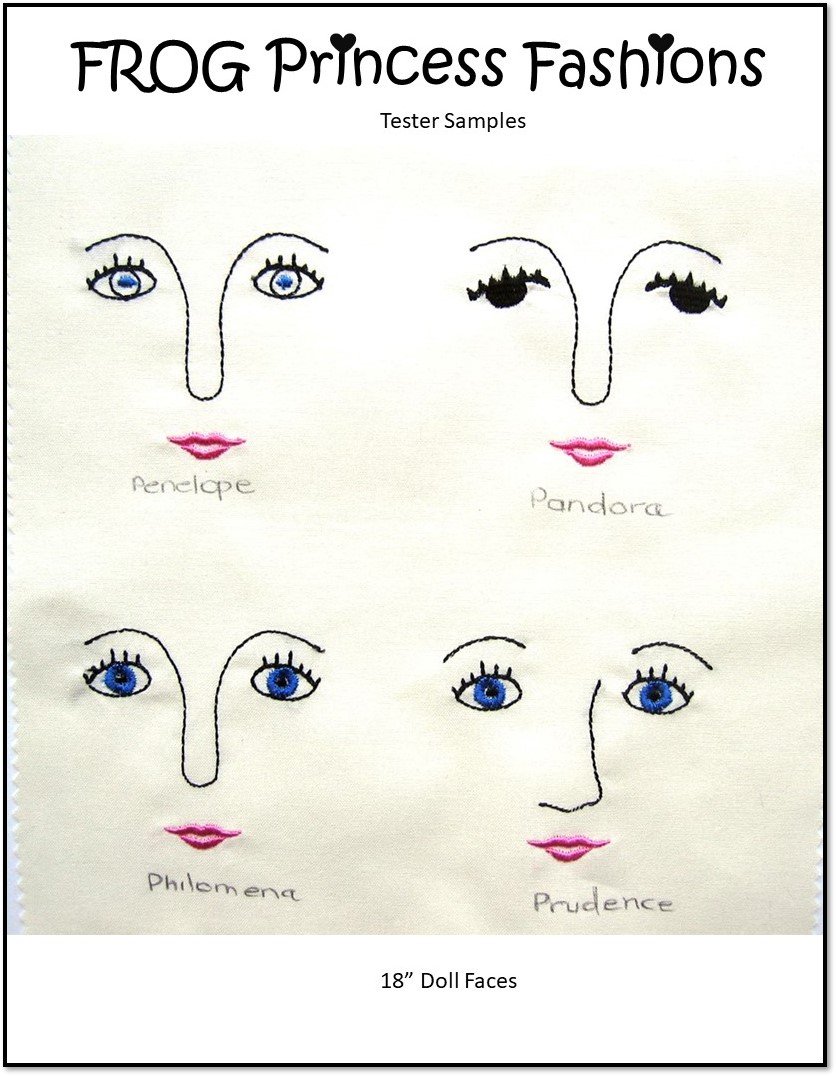 Frog Princess Fashions Machine Embroidery Design Pandora Doll Faces Machine Embroidery Design Set Pixie Faire