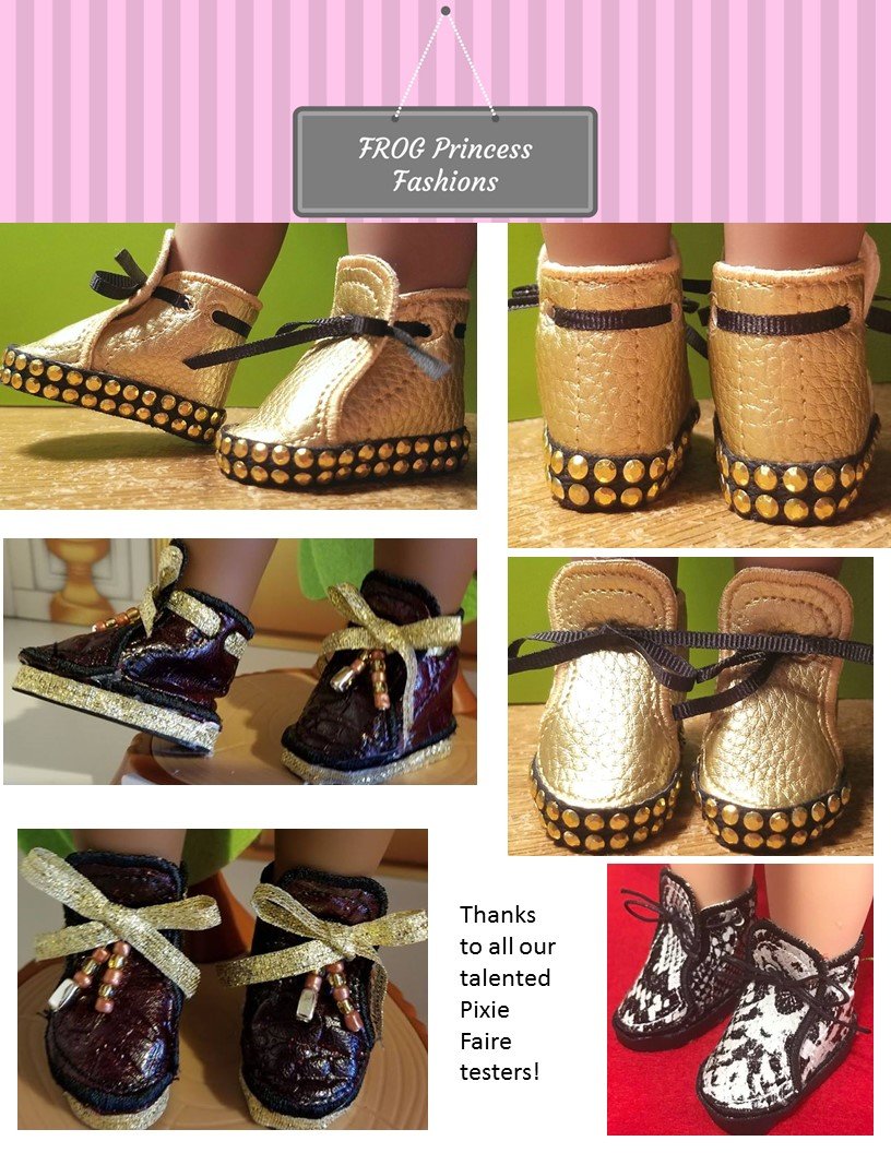 Frog Princess Fashions Machine Embroidery Design Bella's Bow Tied Booties 13" - 14.5" Dolls Machine Embroidery Design Pixie Faire