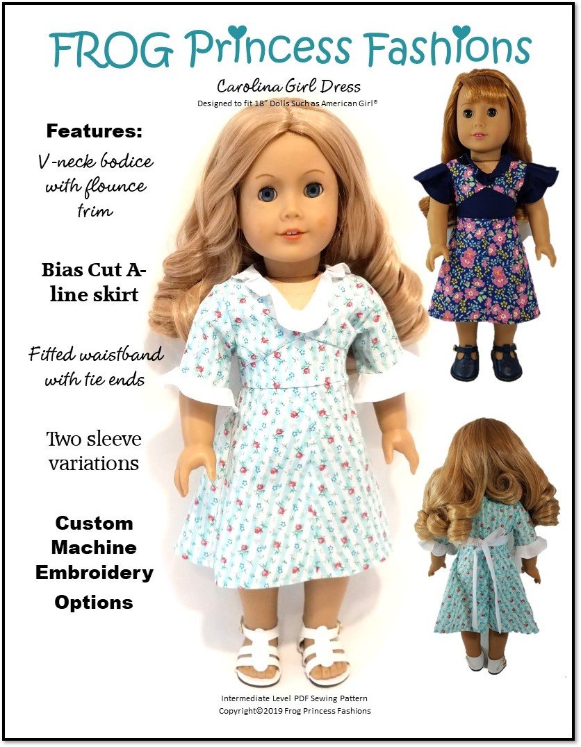 Frog Princess Fashions 18 Inch Modern Carolina Girl Dress 18" Doll Clothes Pattern Pixie Faire