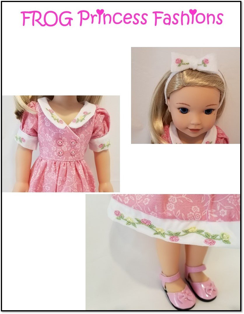 Frog Princess Fashions Machine Embroidery Design Charm School Rose Vine Machine Embroidery Design Set For 14.5" Doll Clothes Pixie Faire