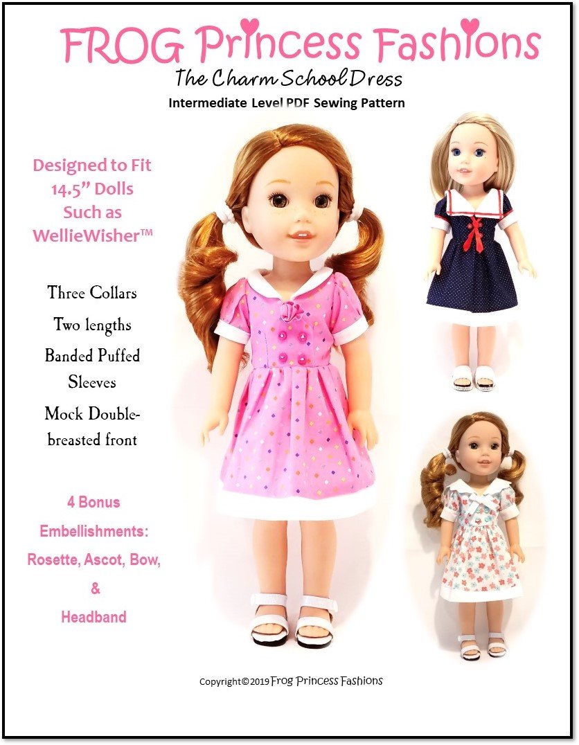 Frog Princess Fashions WellieWishers Charm School Dress 14.5" Doll Clothes Pattern Pixie Faire