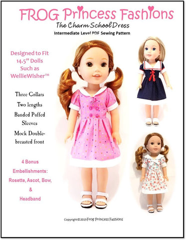 Frog Princess Fashions WellieWishers Charm School Dress 14.5" Doll Clothes Pattern Pixie Faire