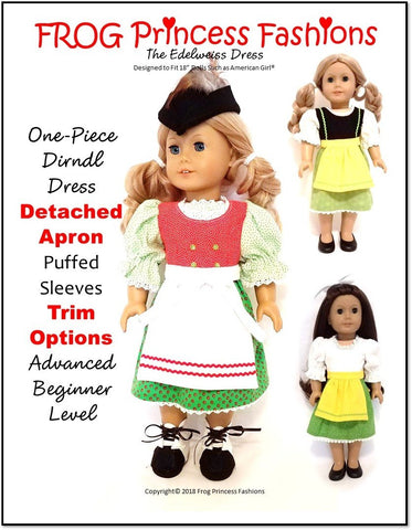 Frog Princess Fashions 18 Inch Historical Edelweiss Dress Set 18" Doll Clothes Pattern Pixie Faire