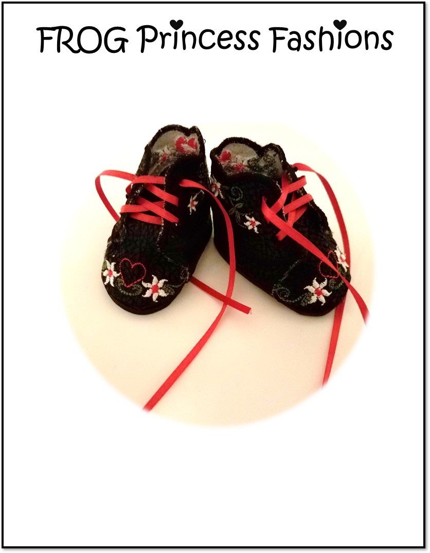 Frog Princess Fashions Machine Embroidery Design Edelweiss Shoes 18" Doll Machine Embroidery Design Pixie Faire