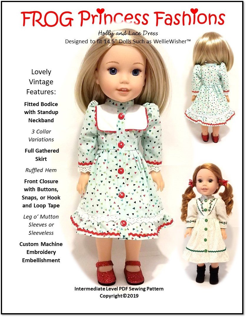 Frog Princess Fashions WellieWishers Holly and Lace Dress 14.5" Doll Clothes Pattern Pixie Faire