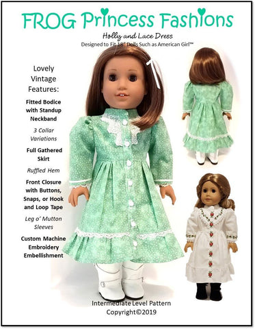 Frog Princess Fashions 18 Inch Modern Holly and Lace Dress 18" Doll Clothes Pattern Pixie Faire
