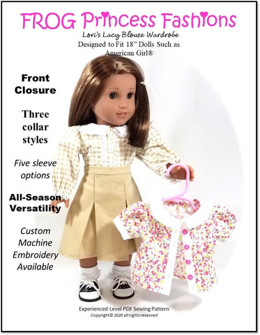 Frog Princess Fashions 18 Inch Modern Lori's Lacy Blouse 18" Doll Clothes Pattern Pixie Faire