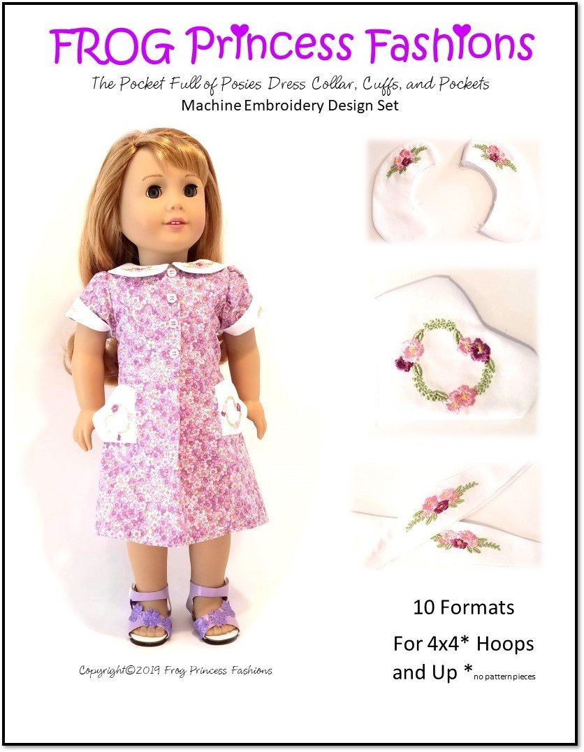 Frog Princess Fashions Machine Embroidery Design Pocket Full Of Posies Machine Embroidery Design Set For 18" Doll Clothes Pixie Faire