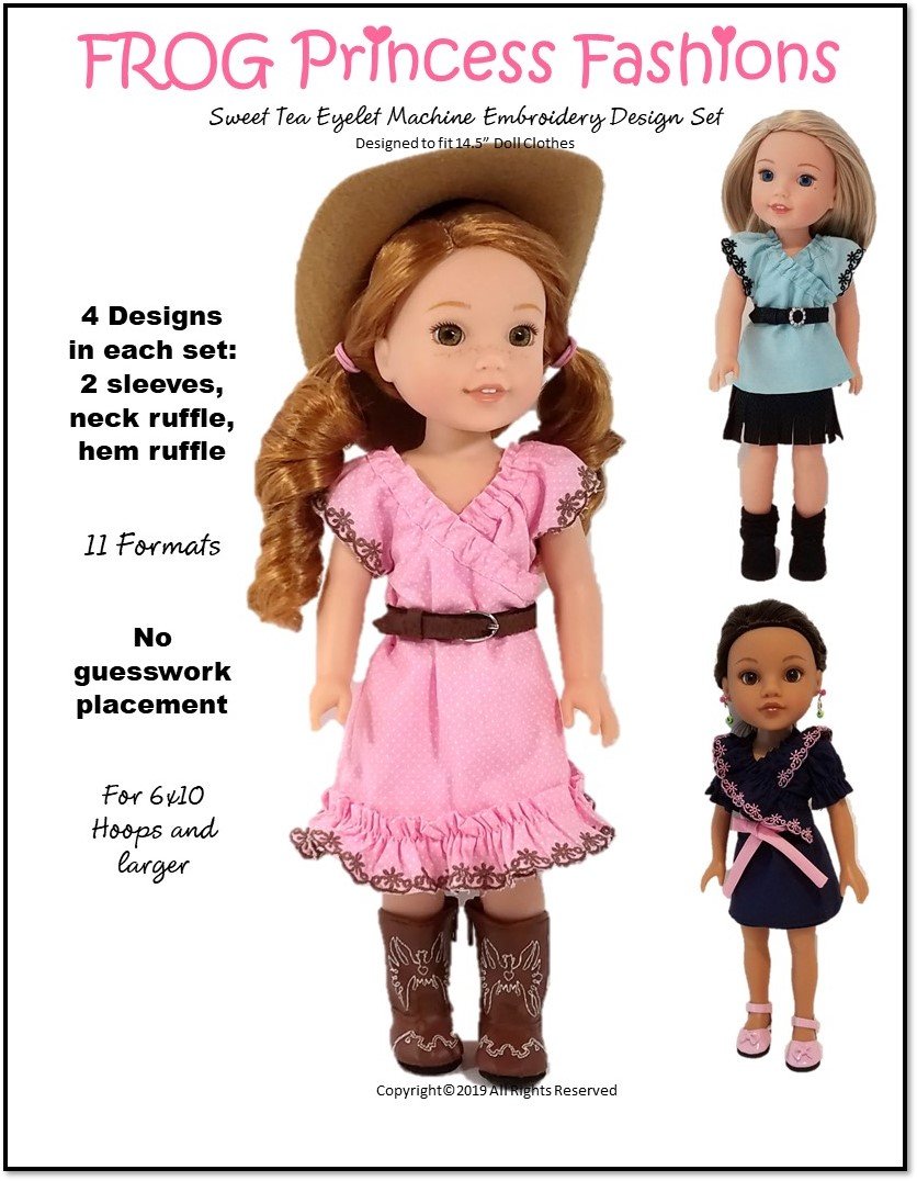 Frog Princess Fashions Machine Embroidery Design Sweet Tea Eyelet Machine Embroidery Design Set For 14.5" Doll Clothes Pixie Faire