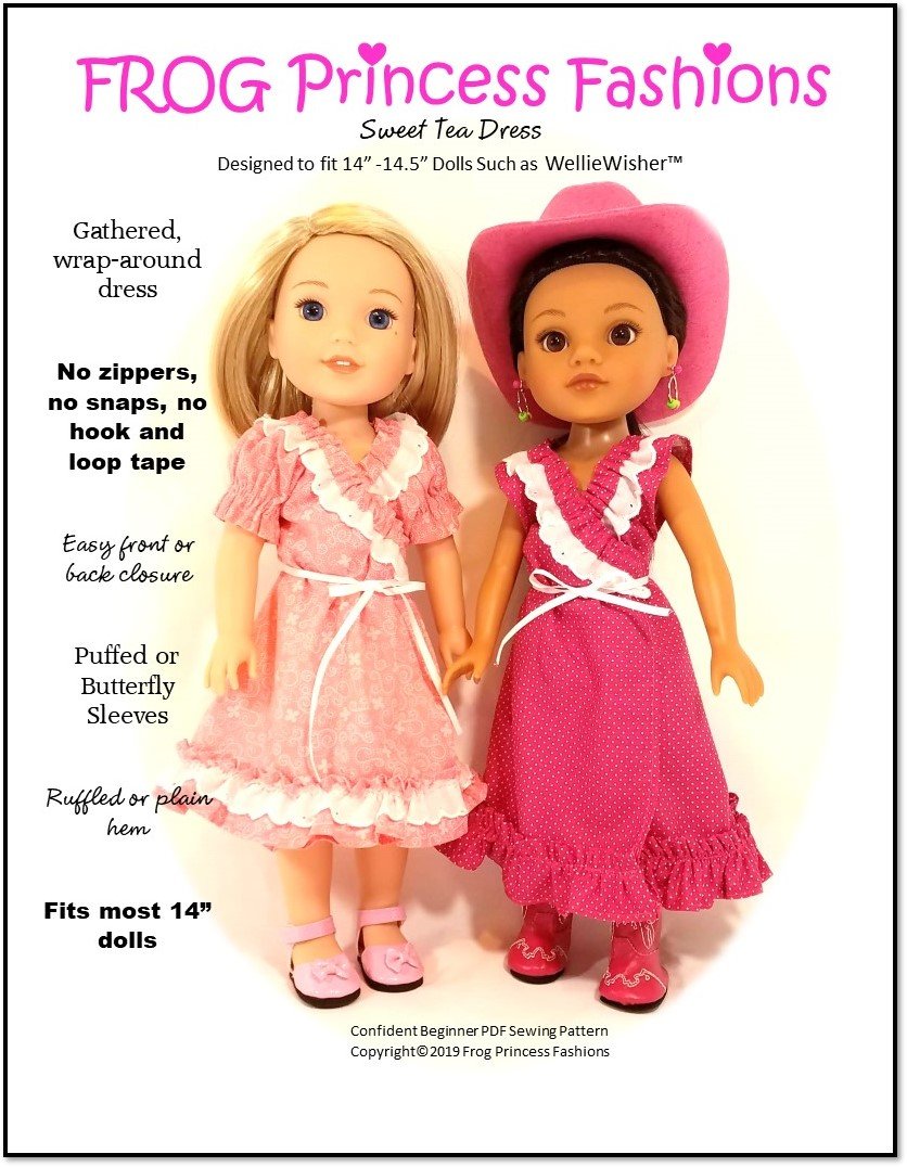 Frog Princess Fashions WellieWishers Sweet Tea Dress 14.5" Doll Clothes Pattern Pixie Faire