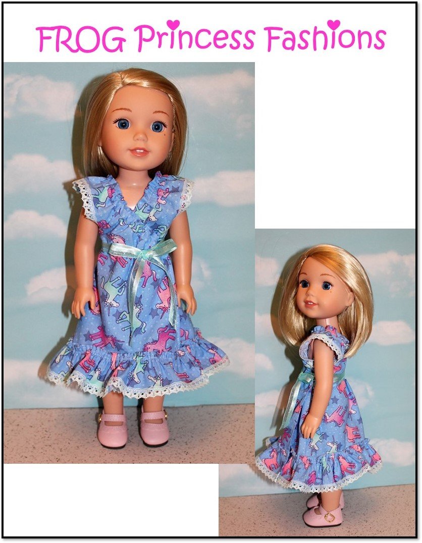 Frog Princess Fashions WellieWishers Sweet Tea Dress 14.5" Doll Clothes Pattern Pixie Faire