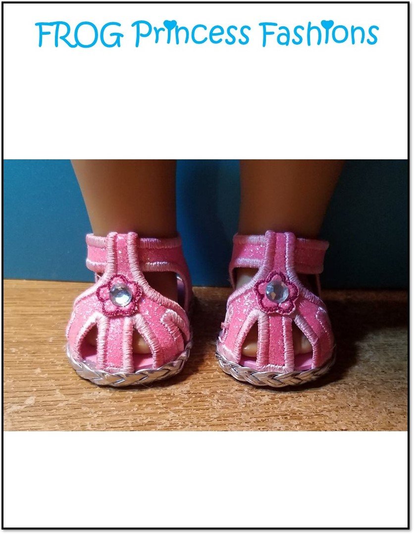 Frog Princess Fashions Machine Embroidery Design Santa Fe Sandals 18" Doll Machine Embroidery Design Pixie Faire