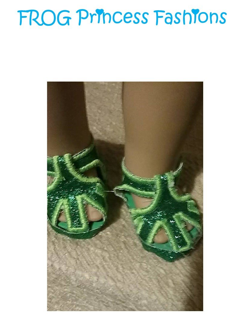 Frog Princess Fashions Machine Embroidery Design Santa Fe Sandals 18" Doll Machine Embroidery Design Pixie Faire