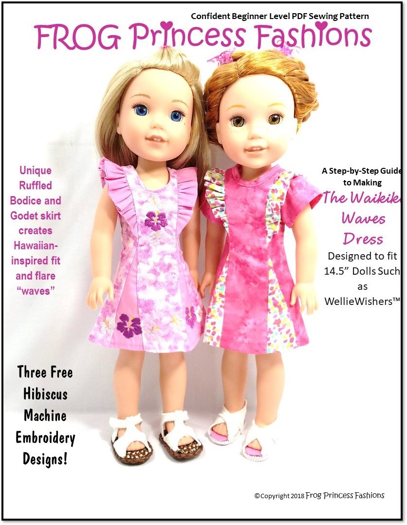 Frog Princess Fashions WellieWishers Waikiki Waves Dress 14.5" Doll Clothes Pattern Pixie Faire