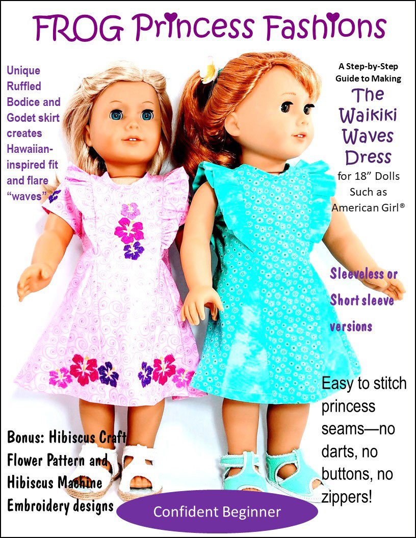Frog Princess Fashions FREE 18 Inch Modern Waikiki Waves Dress 18" Doll Clothes Pattern Pixie Faire