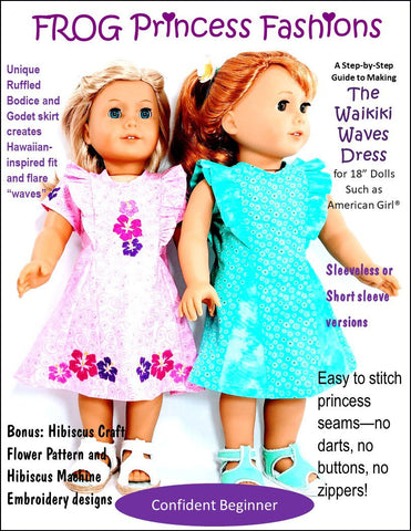 Frog Princess Fashions FREE 18 Inch Modern Waikiki Waves Dress 18" Doll Clothes Pattern Pixie Faire