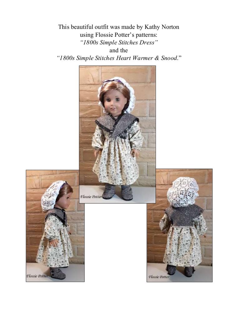 Flossie Potter 18 Inch Historical 1800s Simple Stitches Dress 18" Doll Clothes Pixie Faire