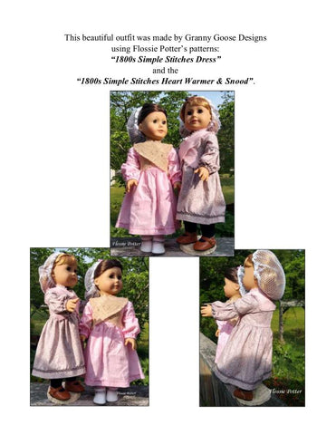Flossie Potter 18 Inch Historical 1800s Simple Stitches Heart Warmer & Snood 18" Doll Accessory Pattern Pixie Faire