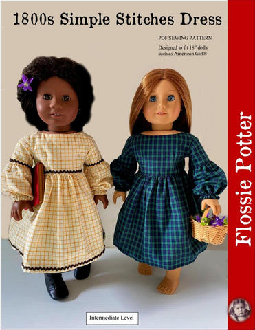 Flossie Potter 18 Inch Historical 1800s Simple Stitches Dress 18" Doll Clothes Pixie Faire