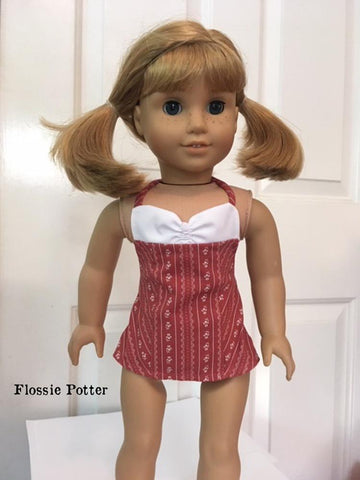 Flossie Potter 18 Inch Historical 1950s Swimsuit and Retro Swim Cap Bundle 18" Doll Clothes Pattern Pixie Faire