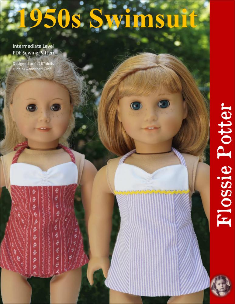 Flossie Potter 18 Inch Historical 1950s Swimsuit 18" Doll Clothes Pattern Pixie Faire