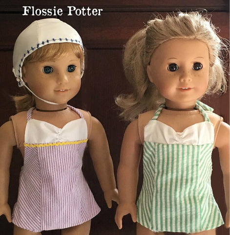 Flossie Potter 18 Inch Historical 1950s Swimsuit and Retro Swim Cap Bundle 18" Doll Clothes Pattern Pixie Faire