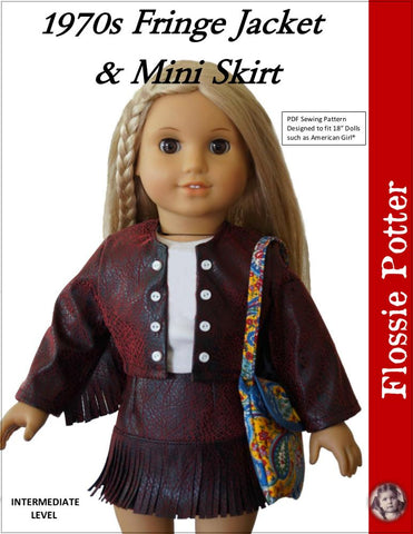 Flossie Potter 18 Inch Historical 1970s Fringe Jacket & Mini Skirt 18" Doll Clothes Pattern Pixie Faire