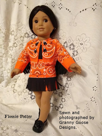 Flossie Potter 18 Inch Historical 1970s Fringe Jacket & Mini Skirt 18" Doll Clothes Pattern Pixie Faire