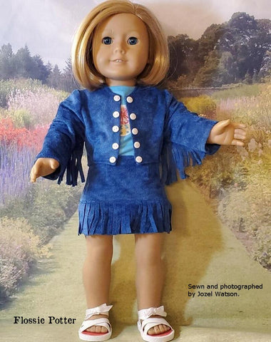 Flossie Potter 18 Inch Historical 1970s Fringe Jacket & Mini Skirt 18" Doll Clothes Pattern Pixie Faire