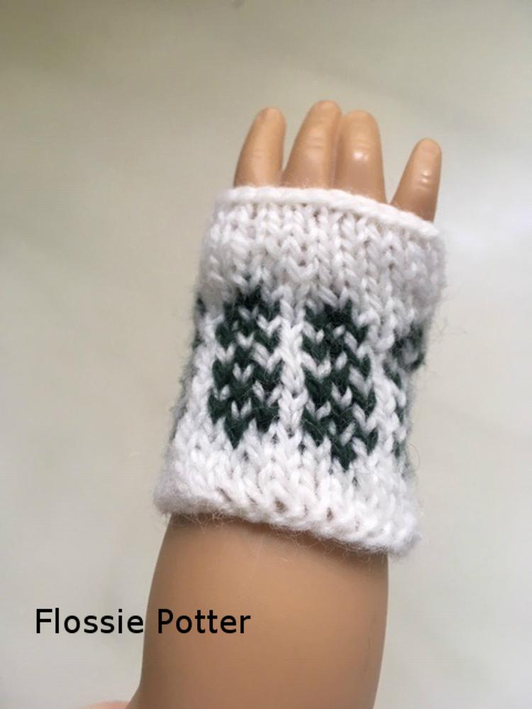 Flossie Potter Knitting Sampler Stocking Cap and Mitts 18" Doll Knitting Pattern Pixie Faire