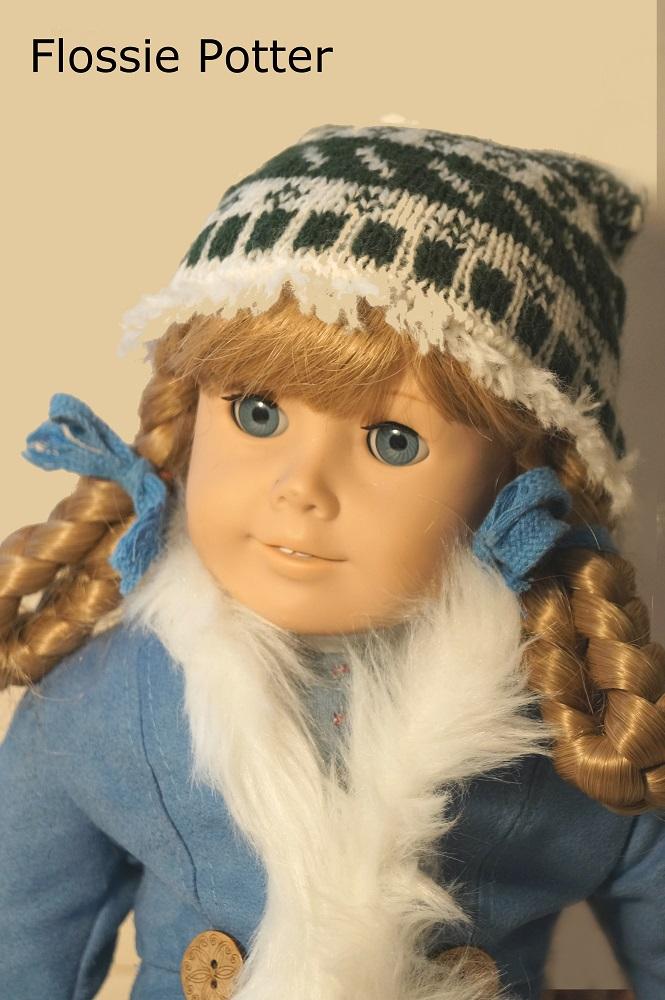 Flossie Potter Knitting Sampler Stocking Cap and Mitts 18" Doll Knitting Pattern Pixie Faire