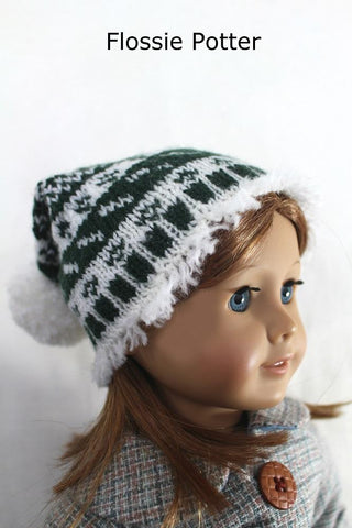 Flossie Potter Knitting Sampler Stocking Cap and Mitts 18" Doll Knitting Pattern Pixie Faire