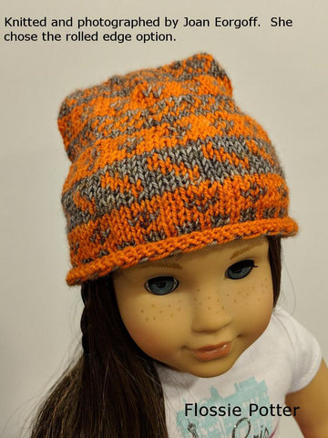 Flossie Potter Knitting Sampler Stocking Cap and Mitts 18" Doll Knitting Pattern Pixie Faire