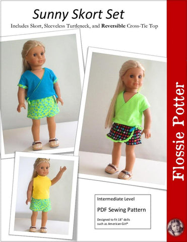 Flossie Potter 18 Inch Modern Sunny Skort Set 18" Doll Clothes Pattern Pixie Faire