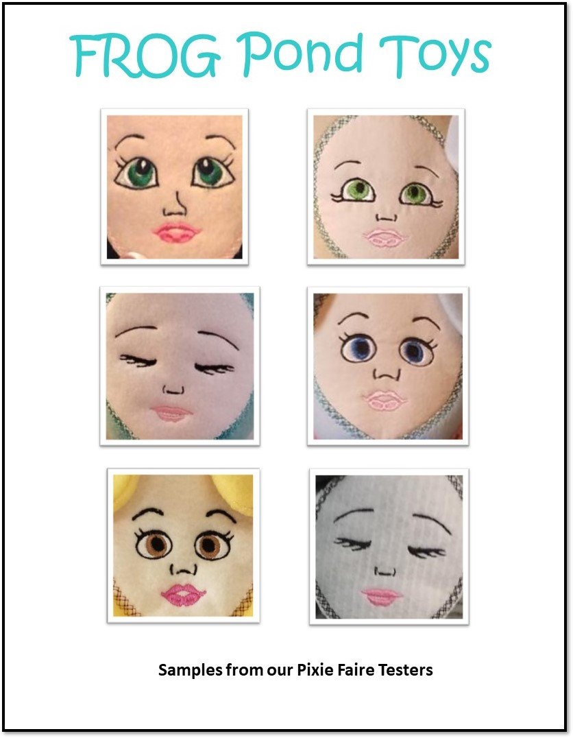 Frog Pond Toys Machine Embroidery Design Critter Babies Doll Faces Set Machine Embroidery Design Pixie Faire