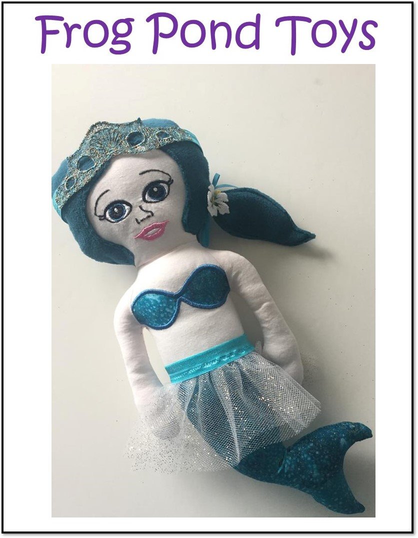 Frog Pond Toys Machine Embroidery Design Marina the Mermaid 16" Soft Doll ITH Machine Embroidery Design Pixie Faire