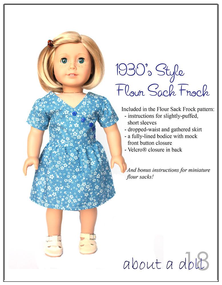About A Doll 18 18 Inch Historical Flour Sack Frock 18" Doll Clothes Pattern Pixie Faire