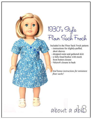 About A Doll 18 18 Inch Historical Flour Sack Frock 18" Doll Clothes Pattern Pixie Faire