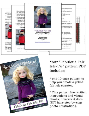 Sew Cool Separates Ellowyne Fabulous Fair Isle Knitting Pattern for Ellowyne and Tyler Wentworth Dolls Pixie Faire